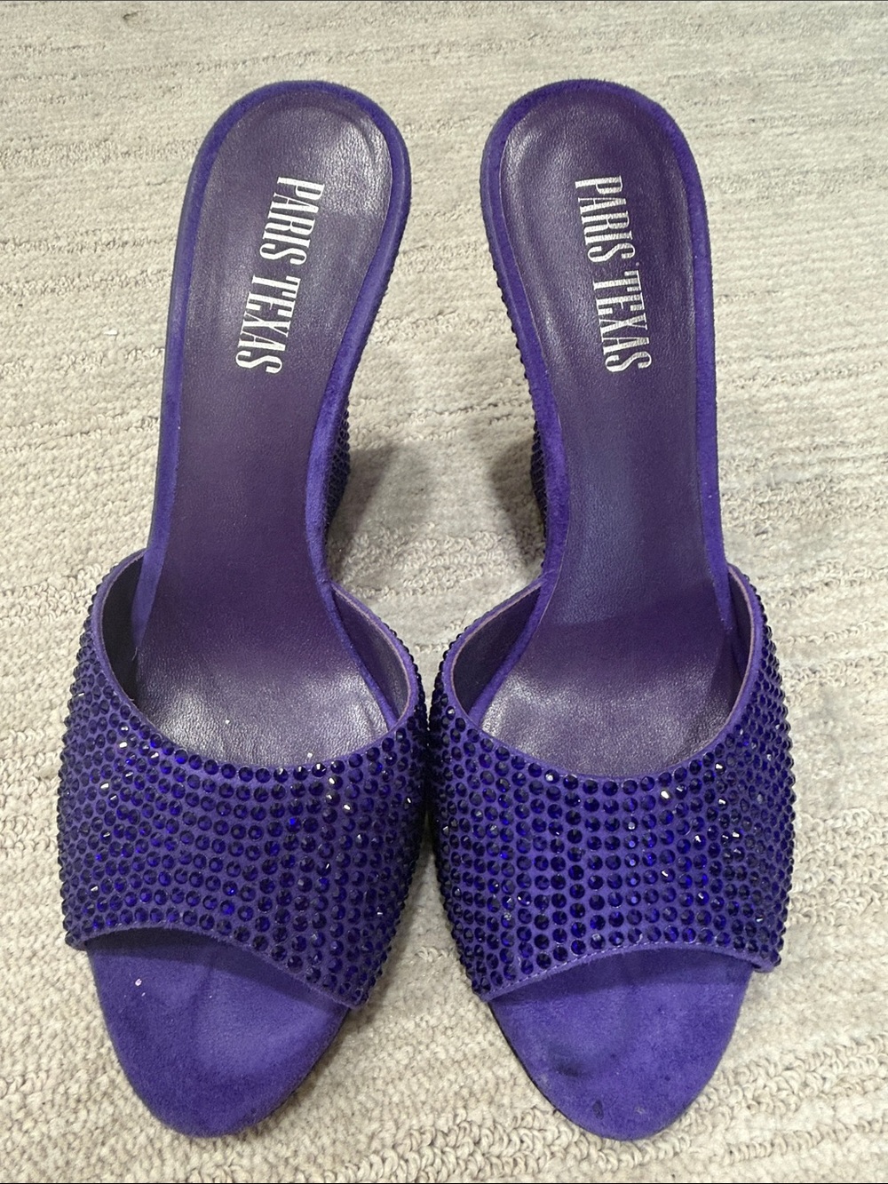 Paris Texas Royal Purple Crystal Embellished Slide Mules